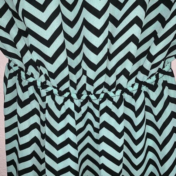 Ciel Chevron Striped A Line Mini Dress Teal Black - Picture 4 of 8